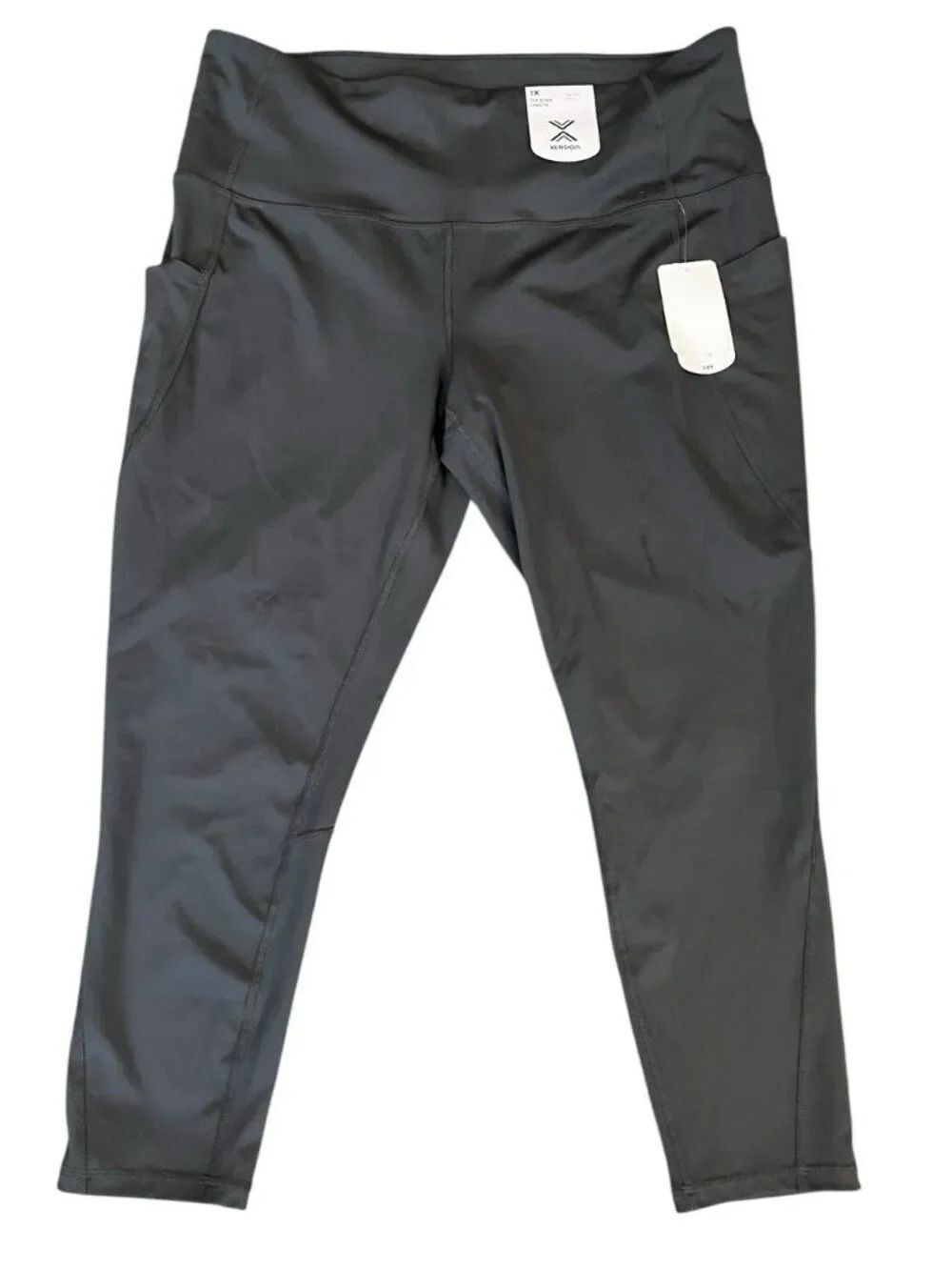 Xersion Ladies 1X Gray High Rise 7/8 Leggings Pockets Anti Odor Stretch NWT